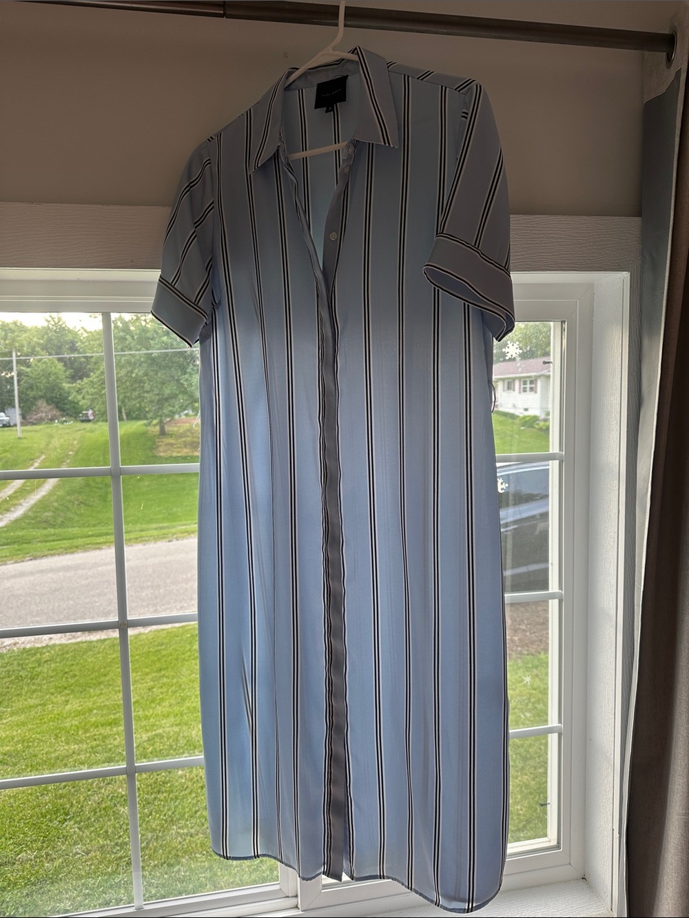 Alex Marie Striped Midi Shirt Dress in Light Blue and White